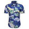 Chemise Hawaïenne Rayée Palmier Imprimé à Manches Courtes - Bleu XL
