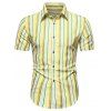 Chemise Rayée Boutonnée à Manches Courtes - Jaune 3XL