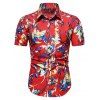 Chemise Boutonnée Fleurie Imprimée à Manches Courtes - Rouge 3XL