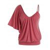 T-shirt Drapé Asymétrique de Grande Taille à Volants - Rouge Saint Valentin 5X