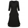 Robe Ligne A en Couleur Unie à Lacets à Côté - Noir 2XL