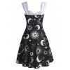 Robe Plissée Lune Etoile et Soleil Imprimés à Lacets - Blanc L