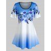 T-shirt en Couleur Ombrée Fleuri Imprimé de Grande Taille - Bleu clair 1X