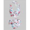 Ensemble de Bikini Noué Matelassé Dinosaure Dessin Animé Imprimé - Blanc M
