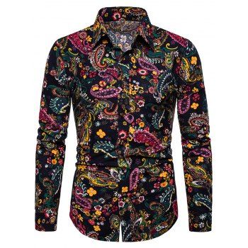 

Ditsy Paisley Print Linen Button Up Shirt, Multicolor