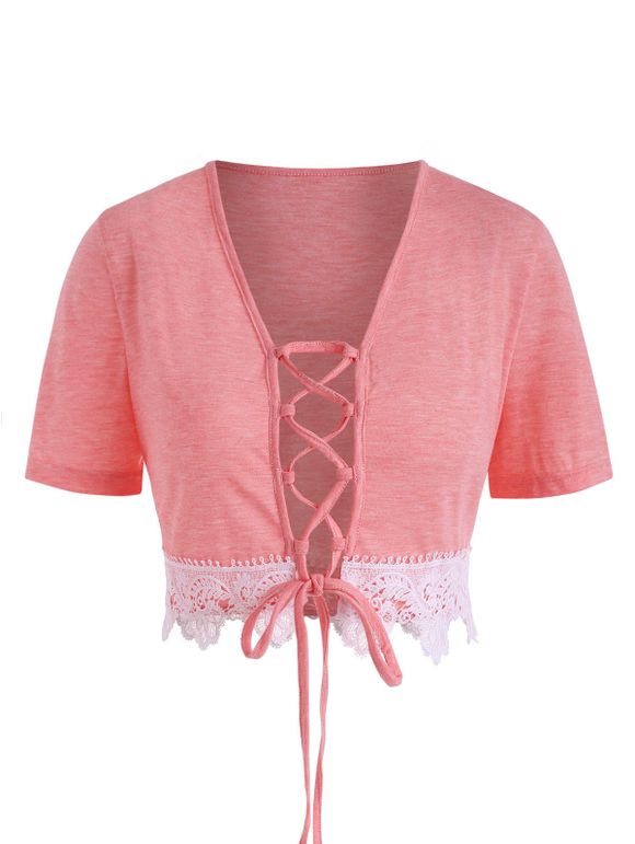T-shirt Court Grande Taille à Lacets - Rose clair 4X