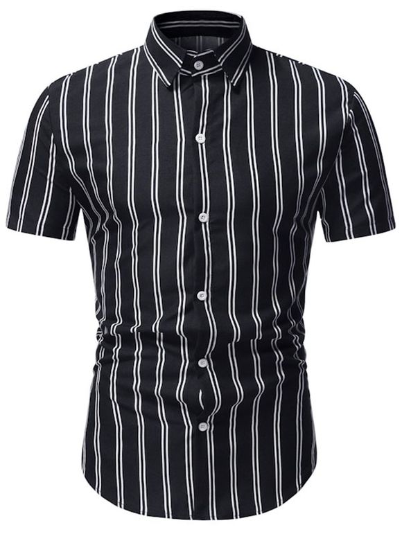 Chemise Décontractée Motif de Rayure Verticale - Noir 3XL