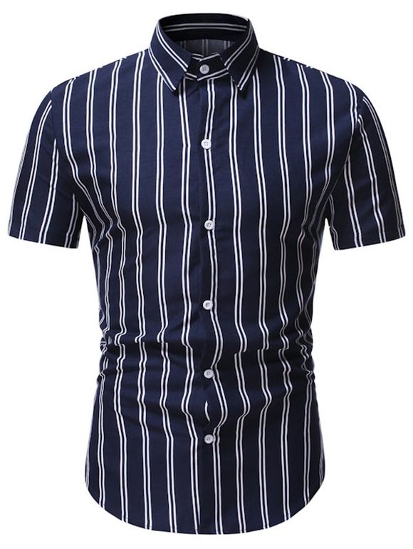 Chemise Décontractée Motif de Rayure Verticale - Bleu de Minuit 3XL