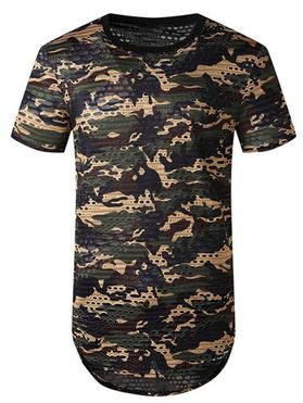 T-shirt Camouflage Imprimé en Maille Jointif avec Trou