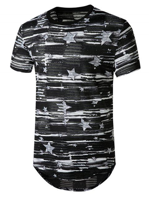 T-shirt Courbe Long Transparent Etoile Imprimé avec Trou Jointif