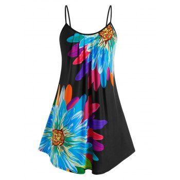 

Plus Size Floral Print Trapeze Tank Top, Black