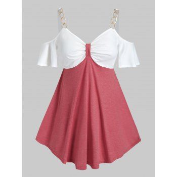 

Plus Size Two Tone Open Shoulder T Shirt, Cherry red
