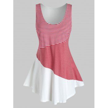 

Plus Size Striped Contrast Colorblock Tank Top, Multicolor