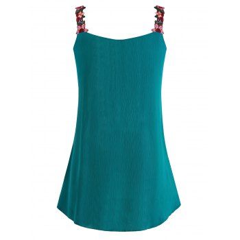 

Flower Embroidered Pleated Tunic Tank Top, Green