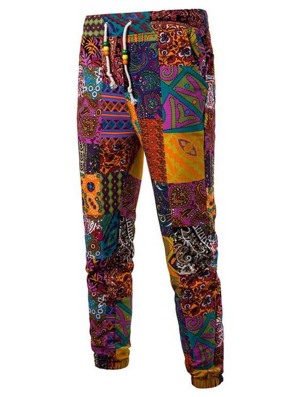 Pantalon de Jogging Tribal Cachemire Imprimé à Cordon - Orange vif L