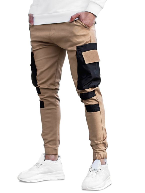 Pantalon de Jogging Cargo Panneau en Blocs de Couleurs à Taille Elastique - Kaki XL