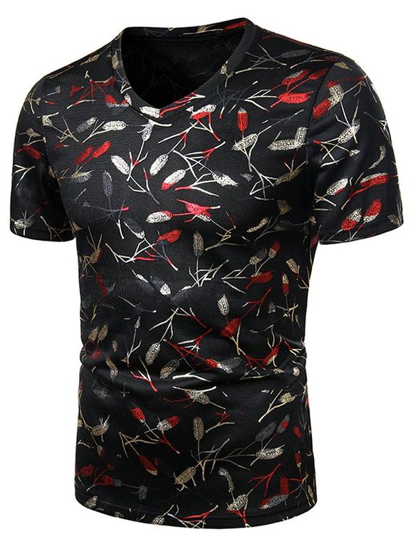 T-shirt Transparente Blé Imprimé à Col V - Noir 2XL