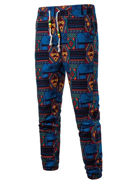 Pantalon de Jogging Tribal Imprimé Géométrique à Cordon - multicolor B M