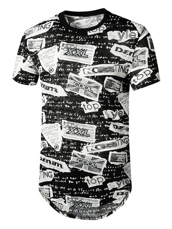 T-shirt Courbe Long Semi-transparent Lettre Grafitti - Noir 2XL