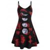 Mini Robe à Bretelle Phase de Lune Imprimée de Grande Taille - Rouge foncé 4X