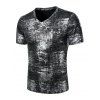 T-shirt Doré Imprimé Manches Courtes à Col V - Argent 2XL