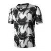 T-shirt Abstrait Imprimé Semi-Transparent à Col V - Noir XL