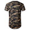 Camouflage Print Mesh Patch Hole Curved T Shirt - GREEN S