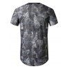 Denim Patch Print Curved Longline T Shirt - DARK GRAY M