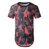 T-shirt Long Courbé Imprimé Jointif en Denim - Rouge 2XL
