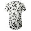 Feather Letter Print Semi Sheer Longline T Shirt - WHITE L