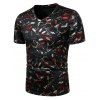 T-shirt Transparente Blé Imprimé à Col V - Noir 2XL