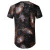 Starry Print Mesh Patch Hole Longline Curved T Shirt - BROWN XL