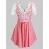 T-shirt Tunique Panneau en Dentelle Frangée Grande Taille - Rose 5X