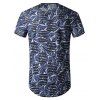 T-shirt Courbe Jointif en Maille Imprimé à Col Rond - Bleu 2XL