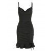 Robe Fourreau à Bretelle Fine Ourlet à Volants à Lacets - Noir 3XL