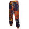 Pantalon de Jogging Tribal Imprimé en Blocs de Couleurs Jointif - Orange Papaye XS