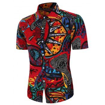 Image of Abstract Tribe Print Linen Button Up Shirt