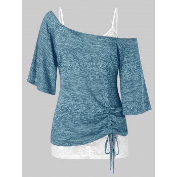 Image of Plus Size Skew Collar Cinched Tee and Lace Cami Top Set