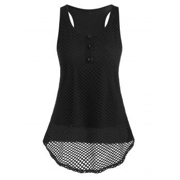 

Fishnet Buttoned Racer Tank Top, Black