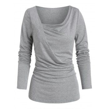 

Long Sleeve Cowl Neck Heathered T-shirt, Light gray