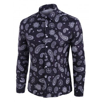 

Paisley Print Long Sleeve Button Up Shirt, Black