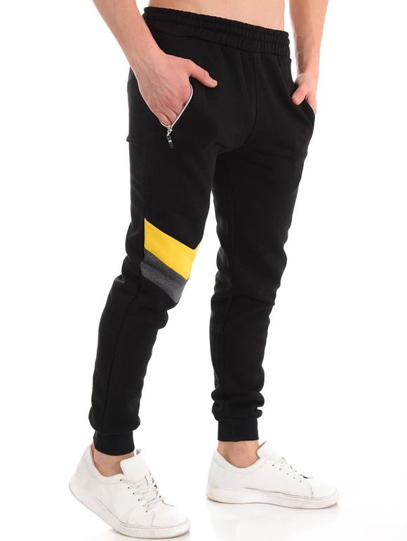 Pantalon de Jogging en Blocs de Couleurs à Taille Elastique - Noir 2XL