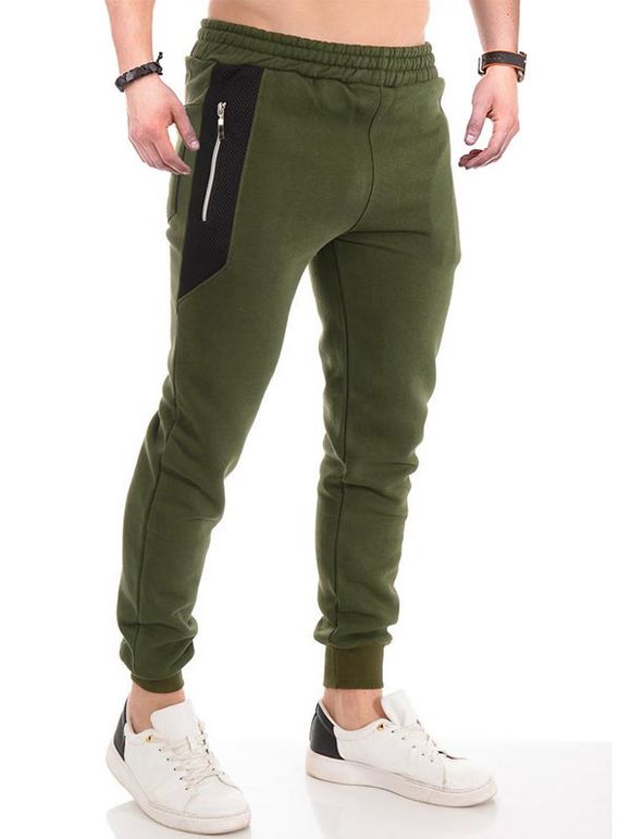 Pantalon de Jogging Panneau en Blocs de Couleurs à Taille Elastique - Vert Armée 2XL