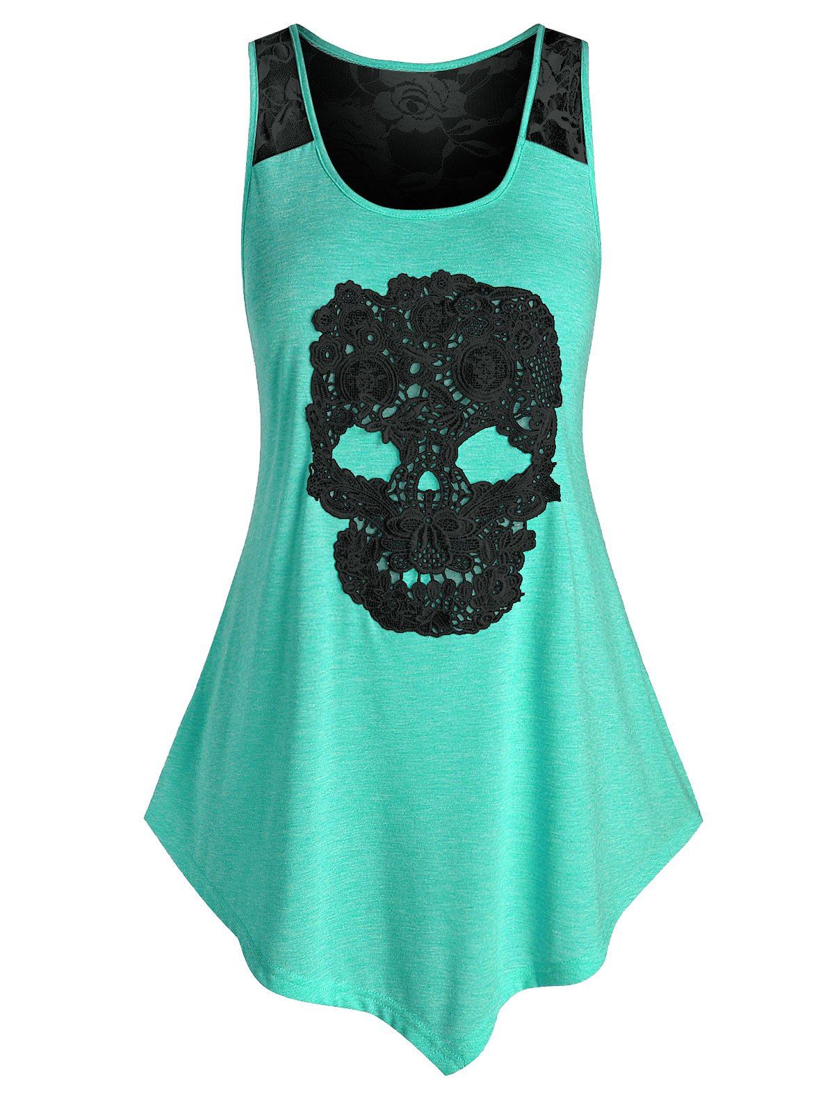 

Plus Size Lace Skull Asymmetric Tank Top, Medium turquoise
