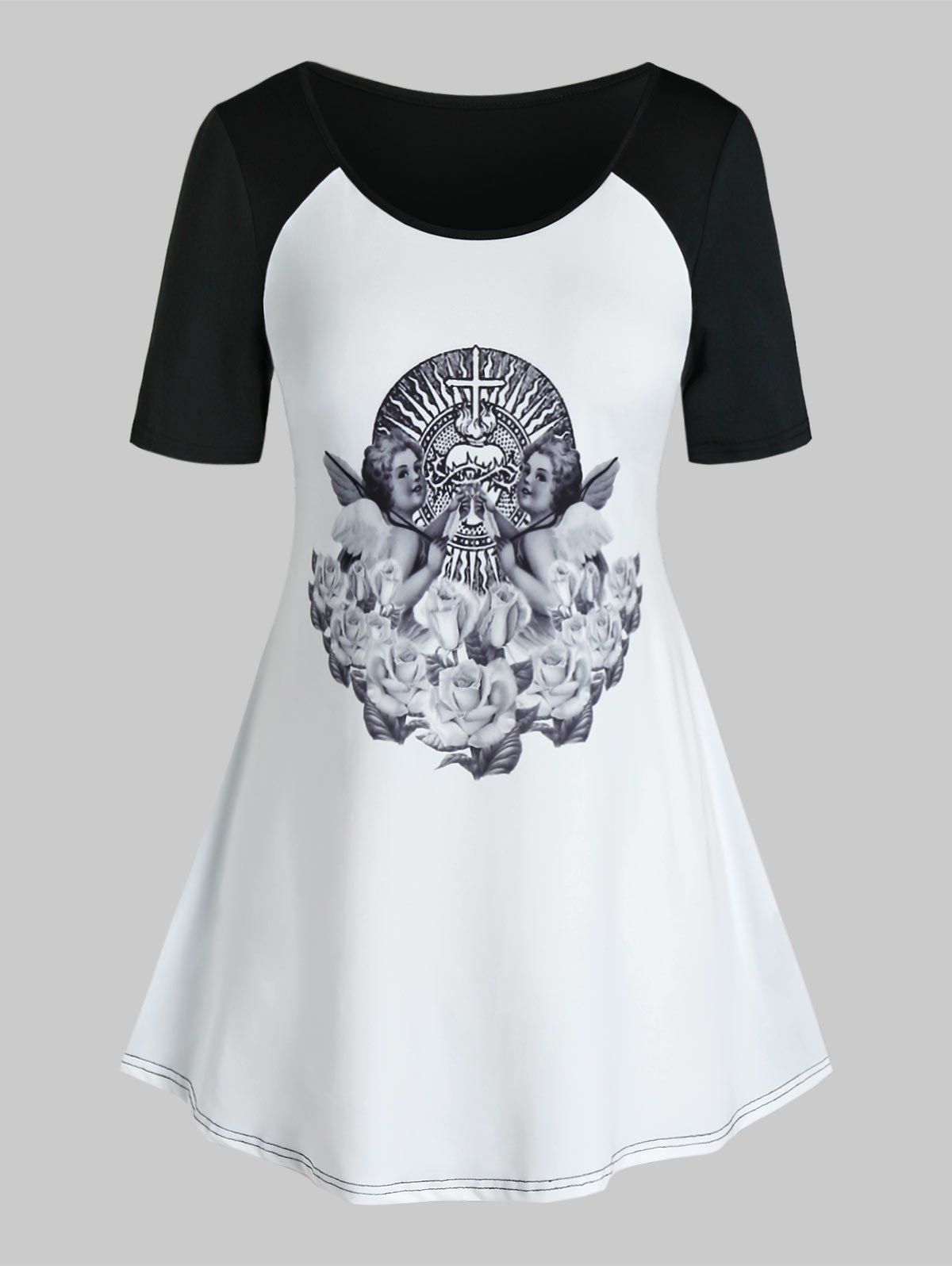 T-shirt Tunique Ange Renaissance Imprimée de Grande Taille - Blanc L