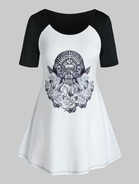 T-shirt Tunique Ange Renaissance Imprimée de Grande Taille - Blanc 4X