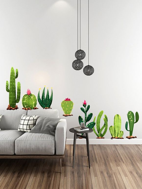 Autocollant Mural Décoratif Plante Cactus et Fleur Imprimés - multicolor A 30X90CM