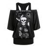 T-shirt d'Halloween Décontracté Graphique Crâne à Epaule Dénudée - Noir 3XL
