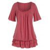 T-shirt Tunique Superposé de Grande Taille à Volants - Rouge Cerise 5X