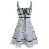 Robe d'Eté à Imprimé Fleur sans Manches à Lacets à Bretelle en Ligne A - Bleu gris XL